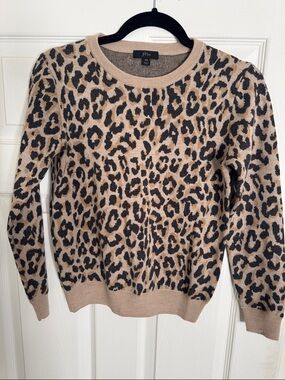 J. Crew Leopard Print Crewneck Sweater in Tan and Black EUC. XS